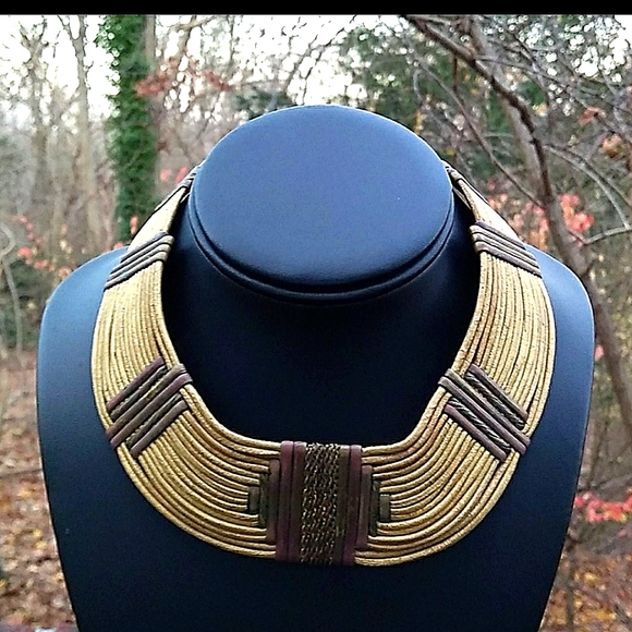 ❌️SOLD❌️ VINTAGE Boho Gold Gilt MultiCord MixedMetal Parure - Picture 3 of 16